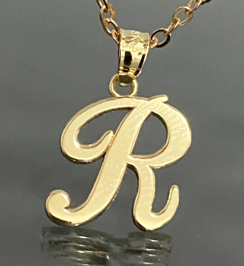 9ct Yellow Gold Script Initial 'R' pendant