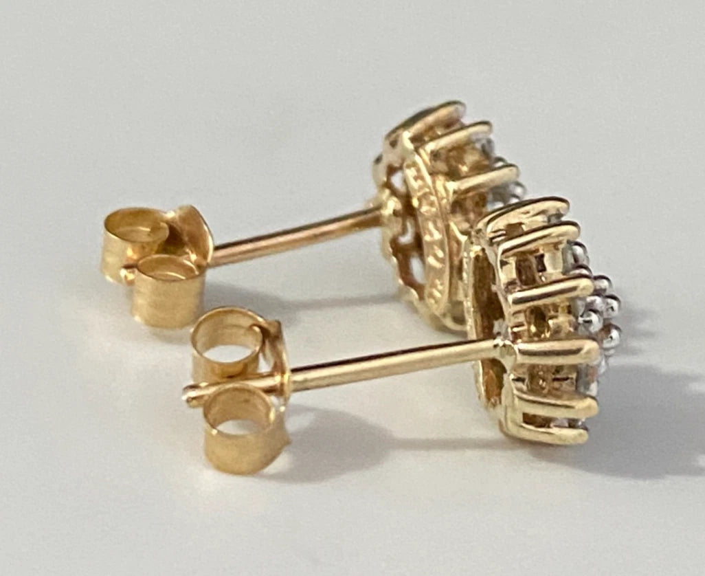 9K Yellow Gold & 0.25CT Diamond Cluster Stud Earrings