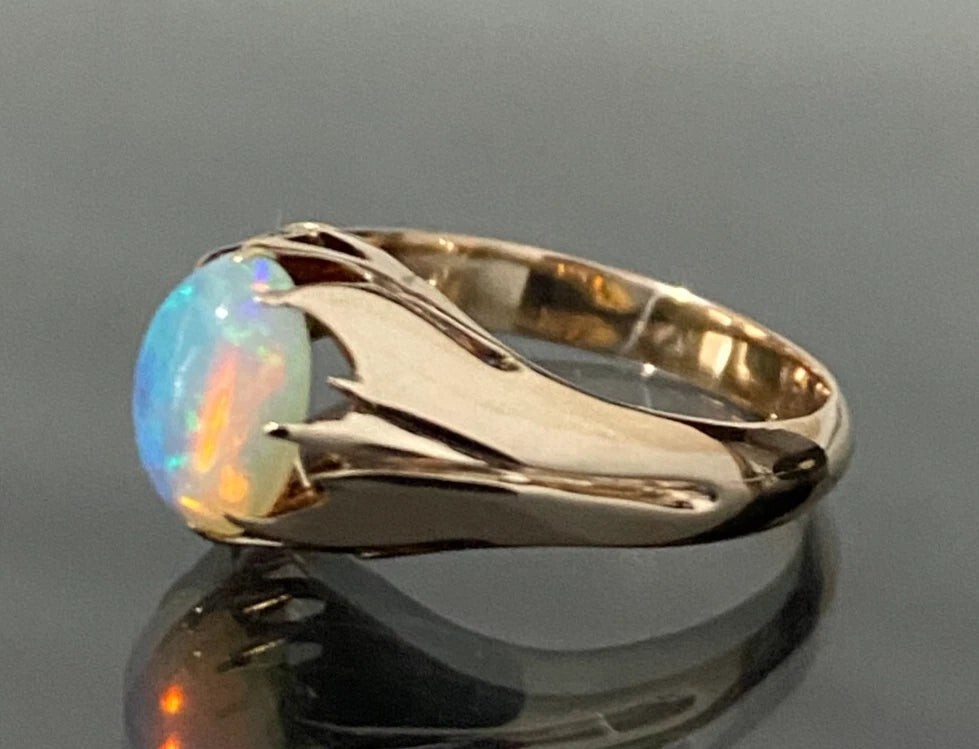Vintage 14K Rose Gold & Opal Single Stone Ring Size J - 4 5/8