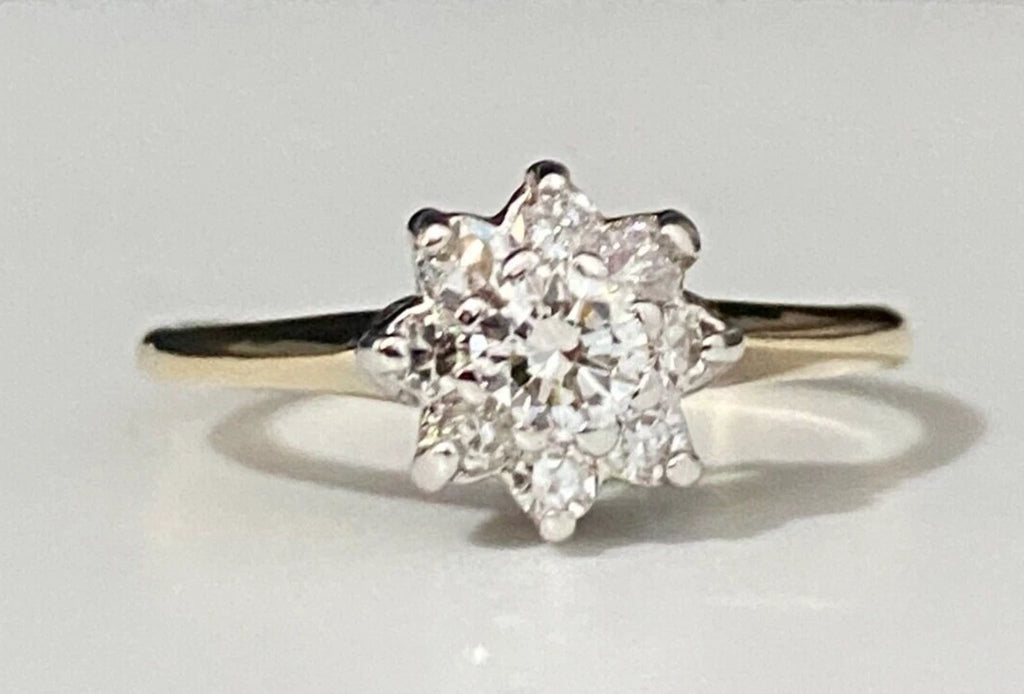 14K Yellow Gold & 0.45CT Diamond Cluster Ring Size Q - 8