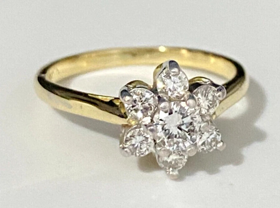 18K Yellow Gold & 0.50CT Diamond Cluster Ring Size L 1/2 - 5 7/8