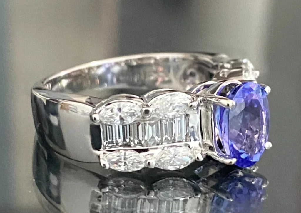 14K White Gold Tanzanite & Diamond Dress Ring - 1.20ct Diamond Size M (US 6.25)