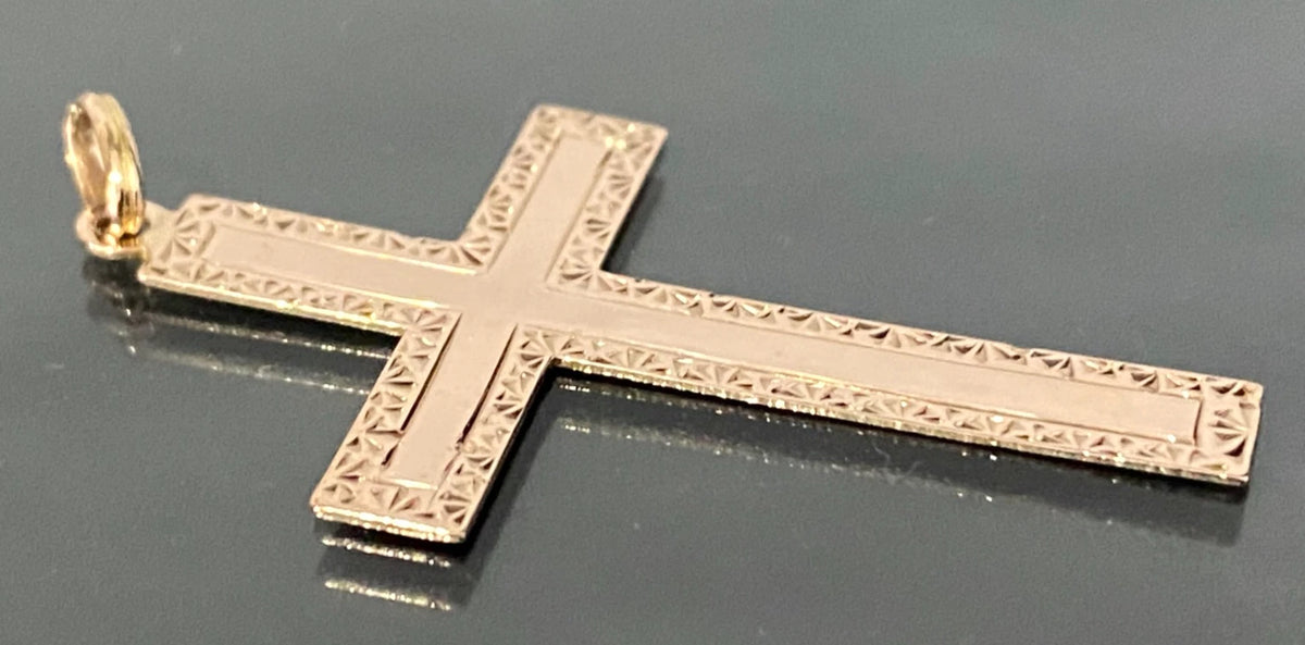 Vintage 14K Rose Gold Etched Cross Pendant - 44.80mm