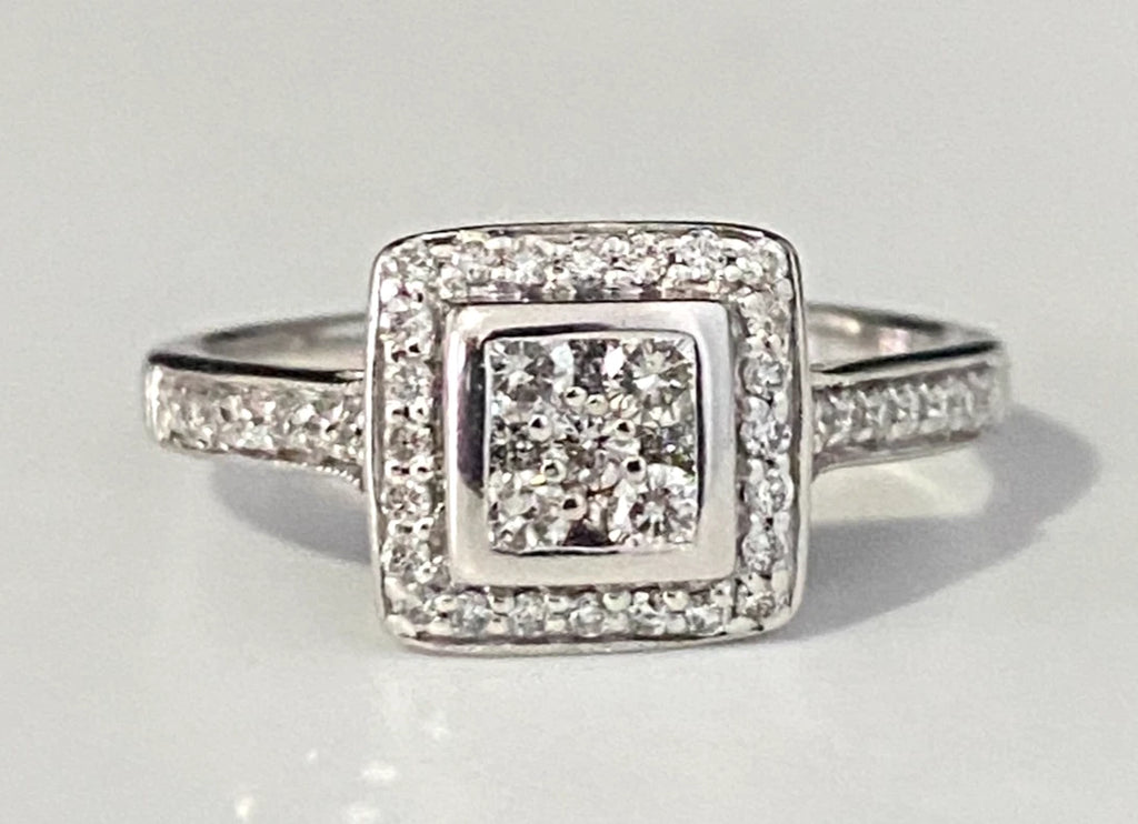 18K White Gold & 0.50CT Diamond Square Engagement Ring Size O - 7 1/4