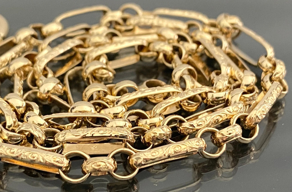 Vintage 9K Yellow Gold Ornate Fancy Link Chain Necklace 52cm Long