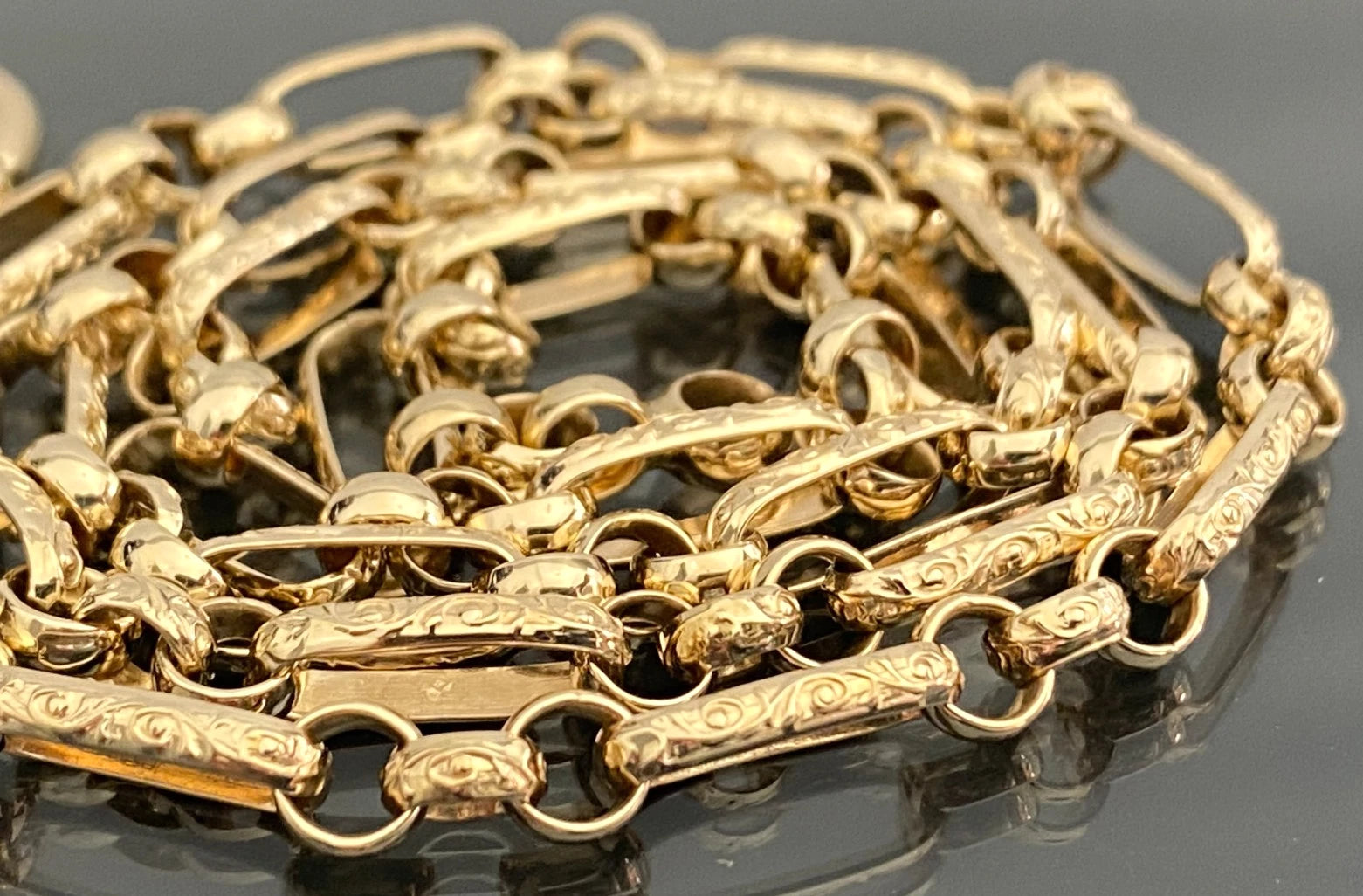 Vintage 9K Yellow Gold Ornate Fancy Link Chain Necklace 52cm Long