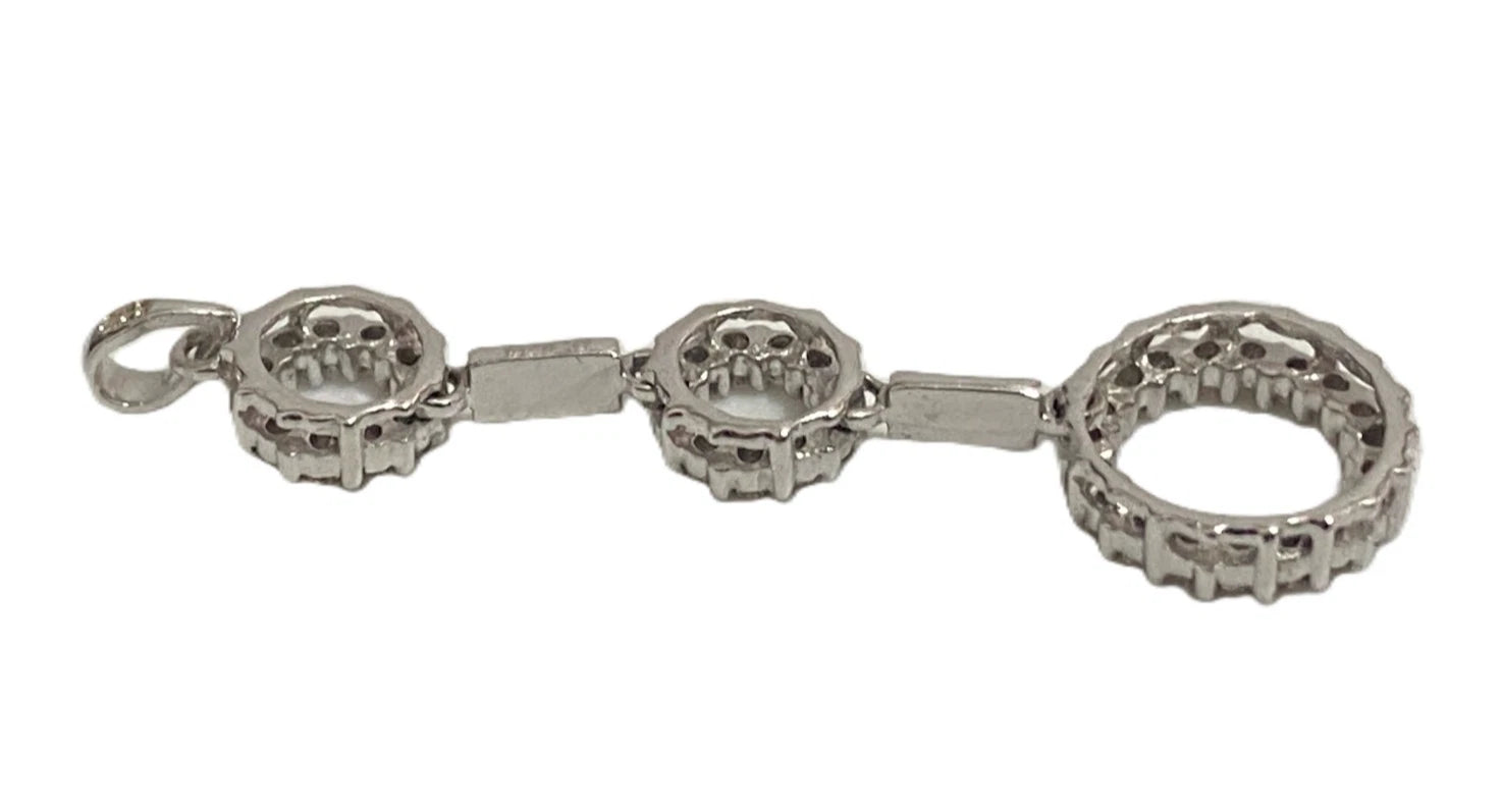 9K White Gold & 0.33CT Diamond Triple Circle Drop Pendant 40mm