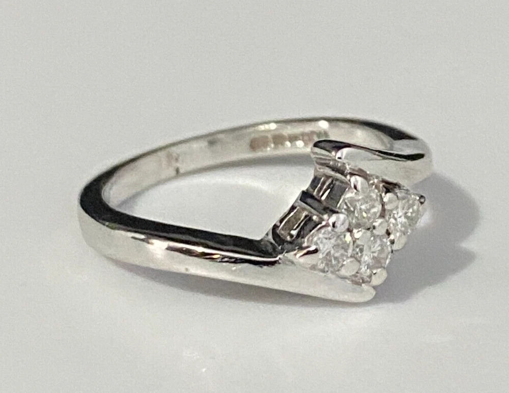 9K White Gold & 0.20CT Brilliant Diamond Bypass Ring Size I - 4 1/4