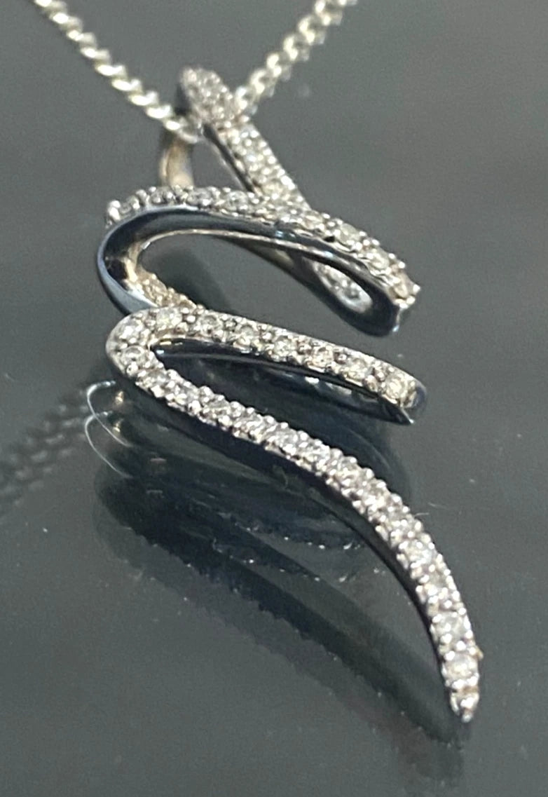 9K White Gold & 0.25CT Diamond Swirl Drop Pendant 36mm