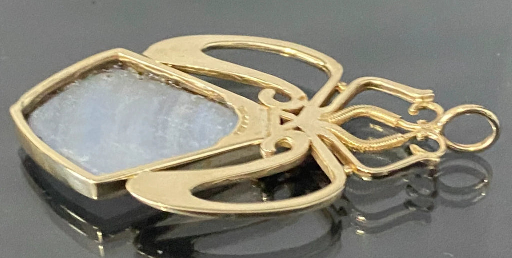 9K Yellow Gold & White Agate Spider Pendant 46.0mm