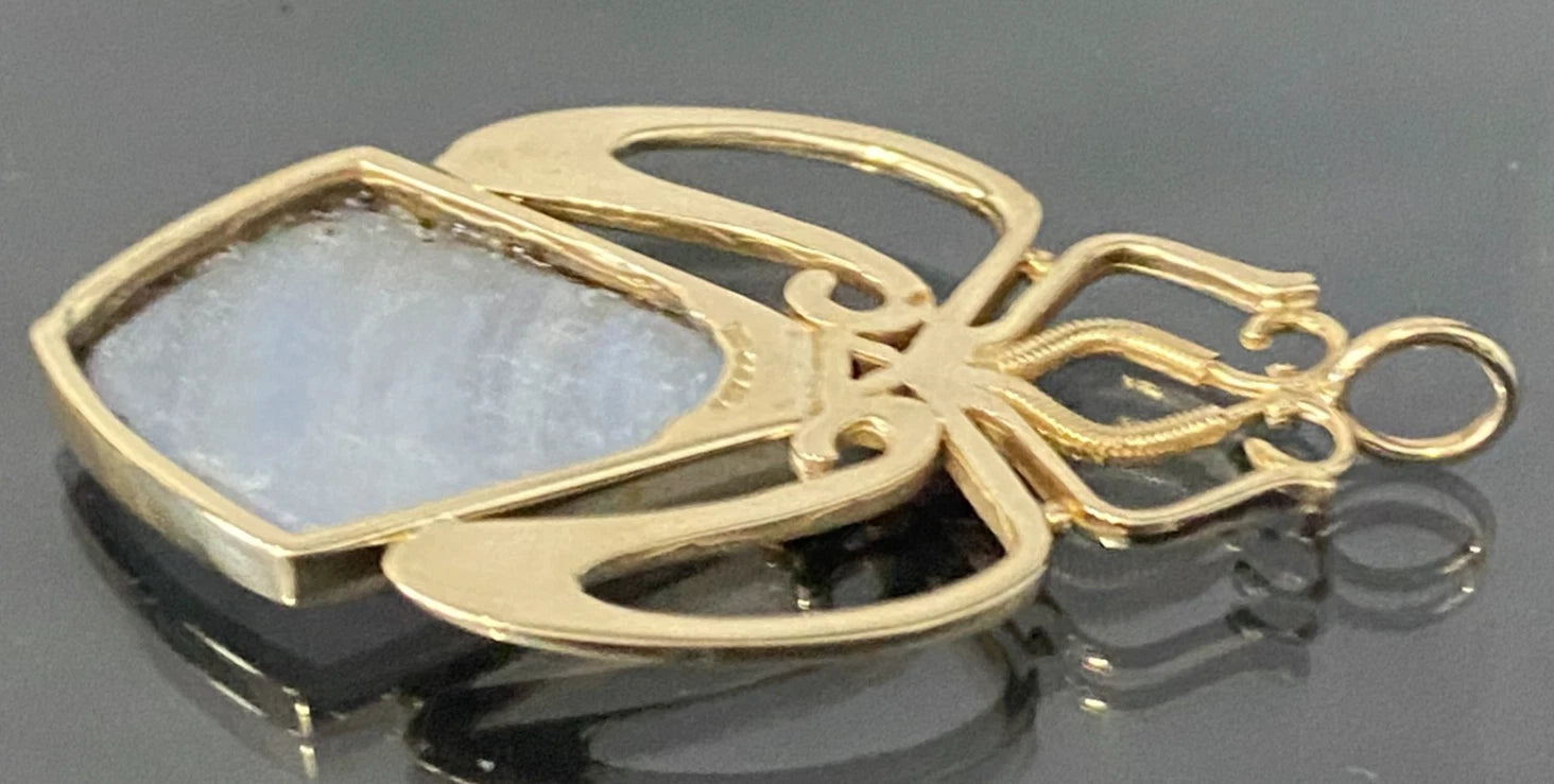 9K Yellow Gold & White Agate Spider Pendant 46.0mm