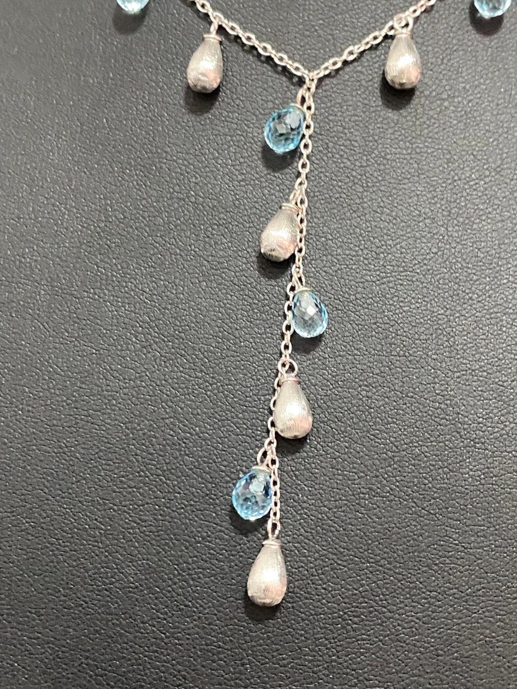 14K White Gold & Topaz Y-Drop Necklace 40.0cm Long