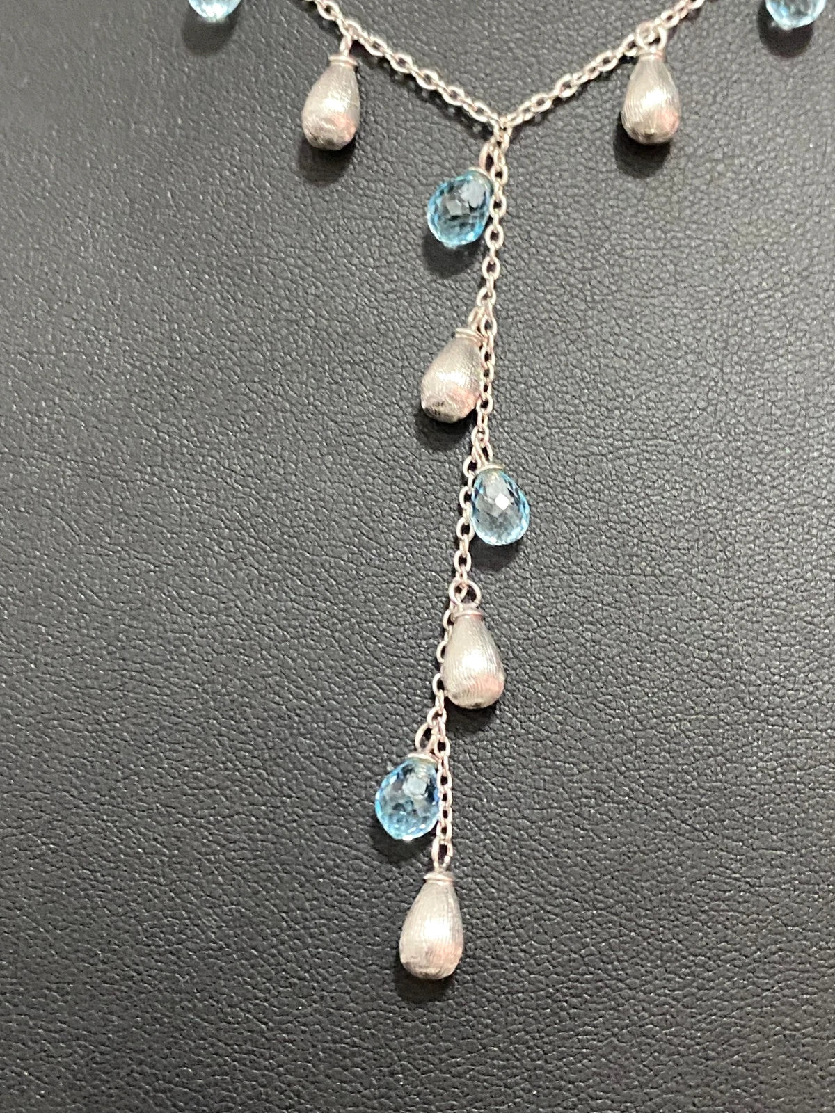 14K White Gold & Topaz Y-Drop Necklace 40.0cm Long