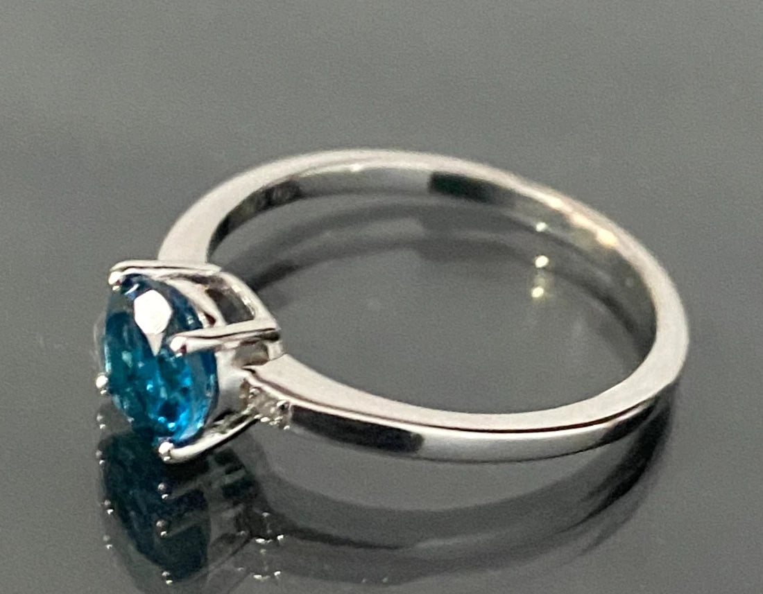 Sterling Silver London Blue Topaz & Diamond Ring – Size N (6.75)