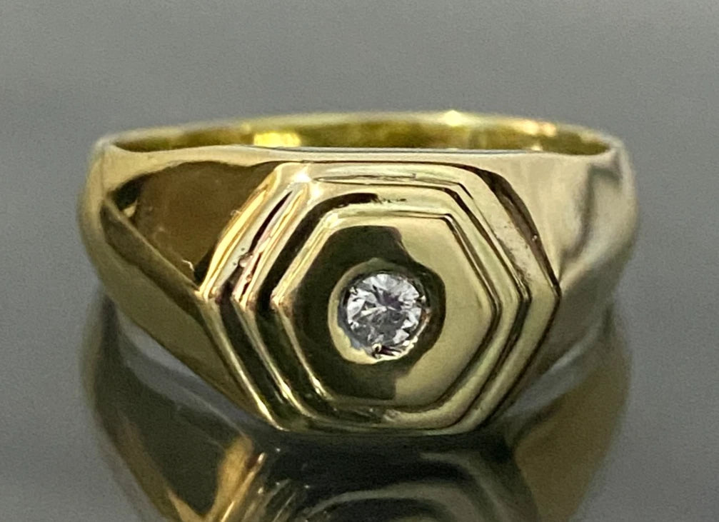 18K Yellow Gold & Diamond Men's Ring Size U - 10 1/2