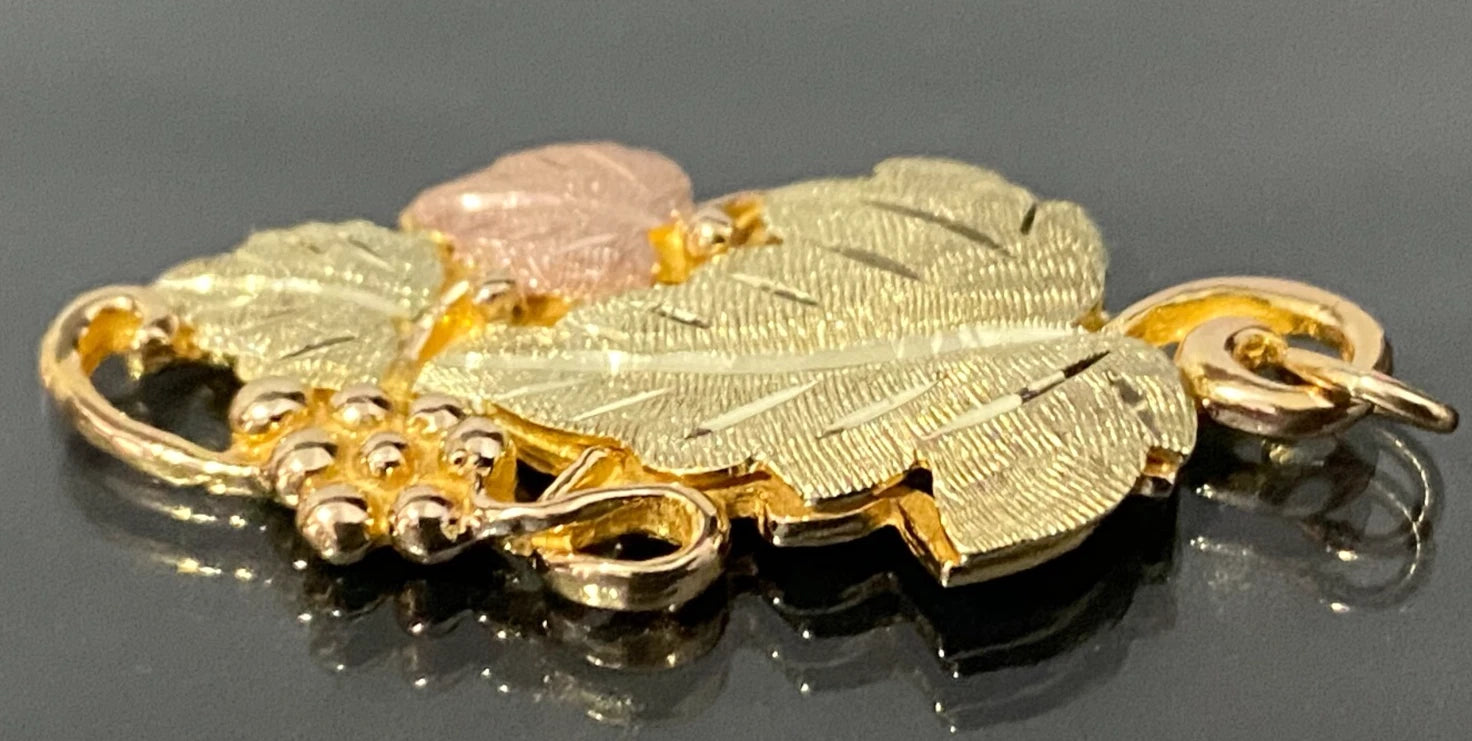 12K Tri-Color Gold With Leaf & Grape Foliate pendant
