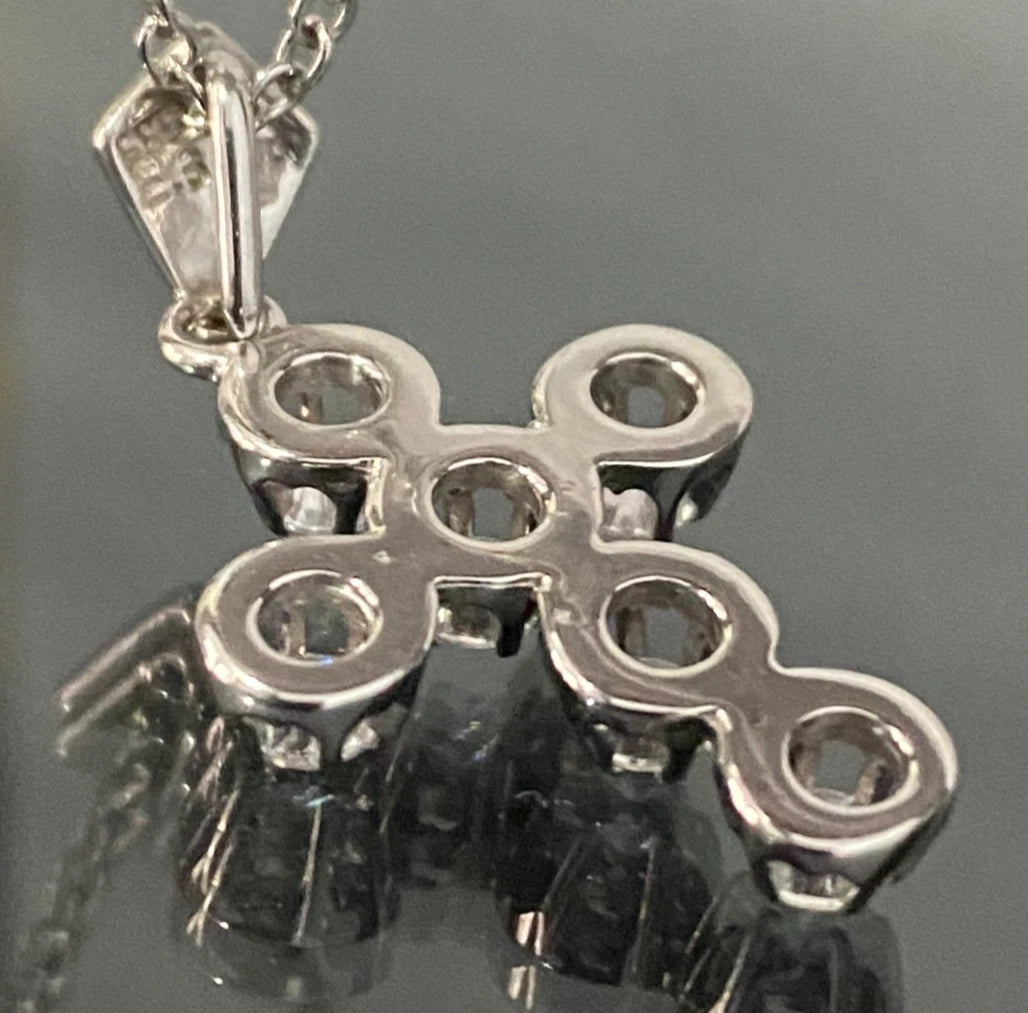 14K White Gold & Cubic Zirconia Cross Pendant 33.0 High