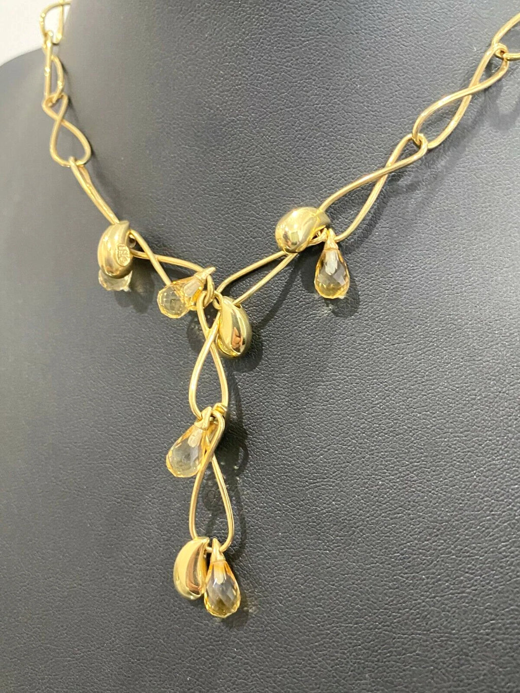 Italian 14K Yellow Gold & Citrine Drops Necklace 43.50cm Long