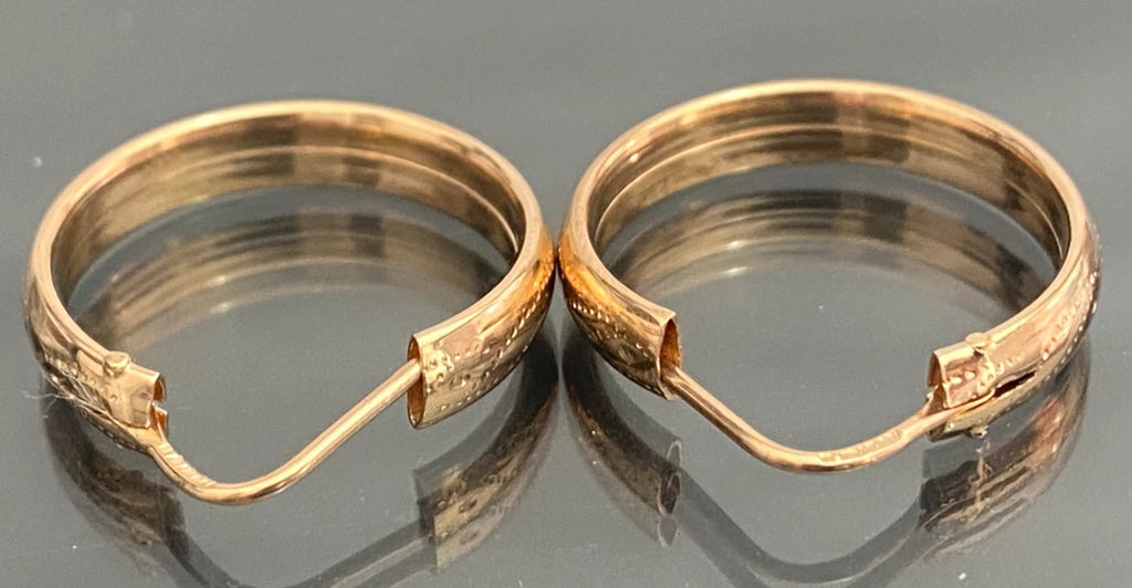Vintage 18ct Solid Rose Gold Engraved Hoop Earrings