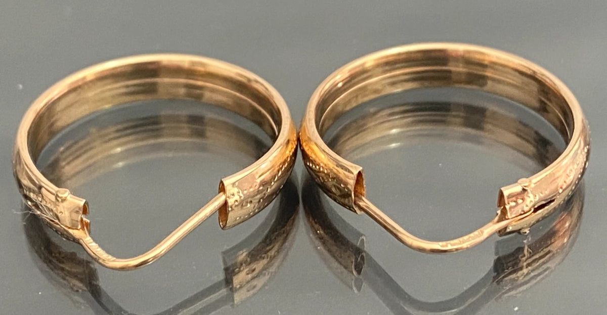 Vintage 18ct Solid Rose Gold Engraved Hoop Earrings