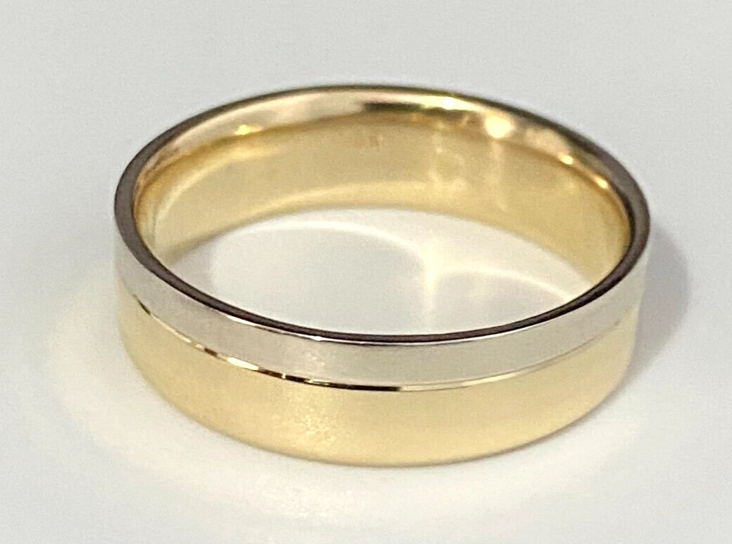 14K Two Color Gold Wedding Band Ring Size S - 9 1/8