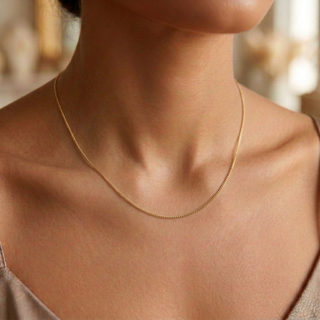 9K Yellow Gold Diamond Cut Curb Link Chain Necklace 42cm Long