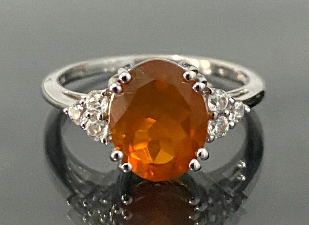 9K Yellow Gold W/ 1.93CT American Fire Opal Ring Size N 1/2 - 6 3/4