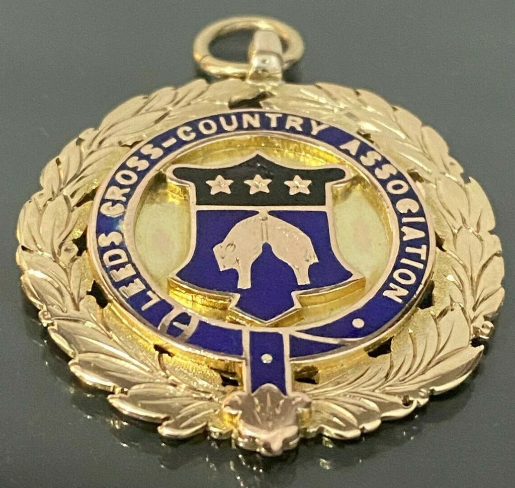 Victorian 9K Yellow Gold & Enamel Fob Medallion Medal C1897