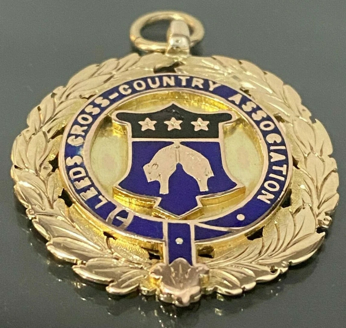 Victorian 9K Yellow Gold & Enamel Fob Medallion Medal C1897
