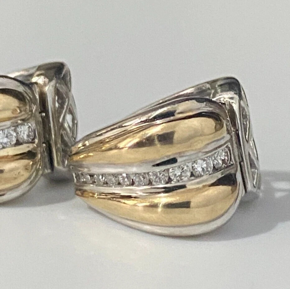 14K Two Color Gold & 0.25CT Diamond Huggies Earrings 8.60g