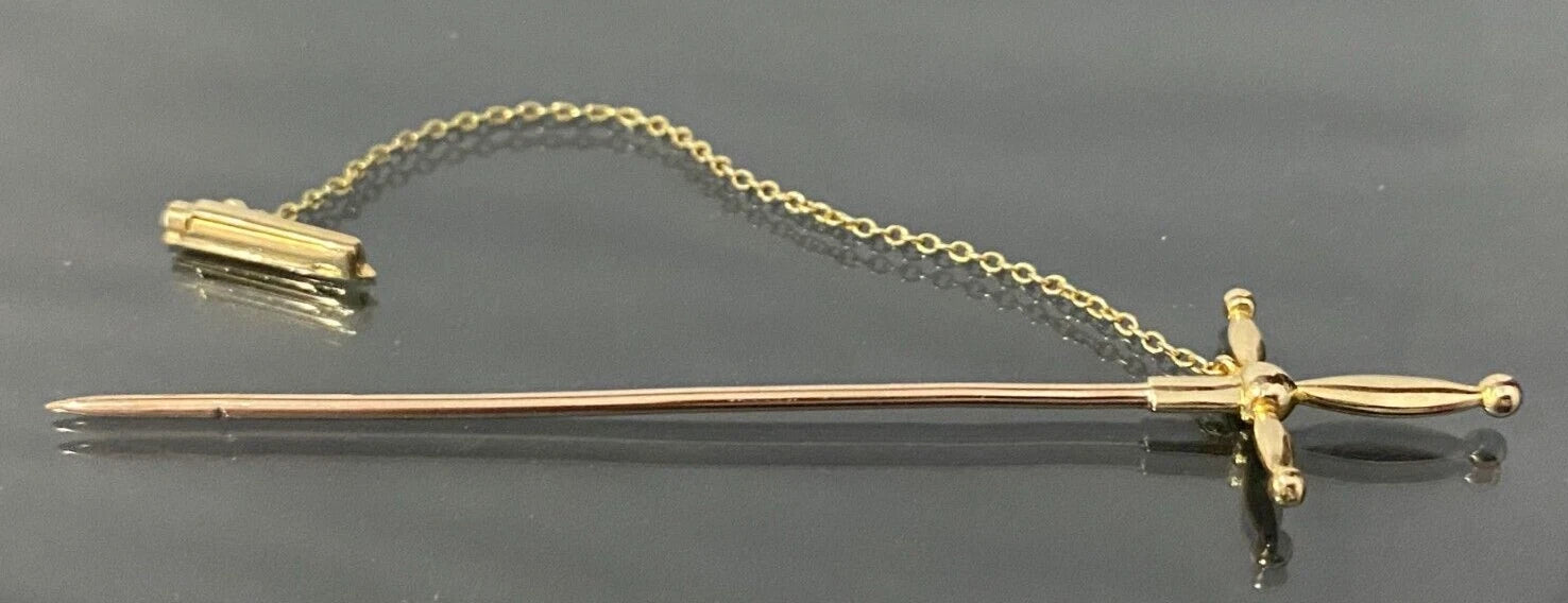 Edwardian 15K Yellow Gold Sword Jabot Stick Pin 85.0mm Long
