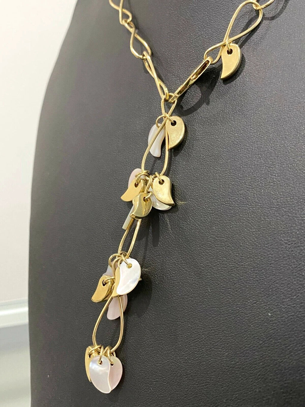 Italian 14K Yellow Gold & Mother of Pearl Chain Necklace