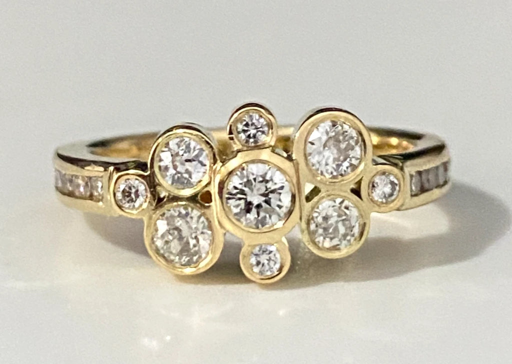 18K Yellow Gold & 0.90CT Diamond Bubble Ring Size N 1/2 - 7