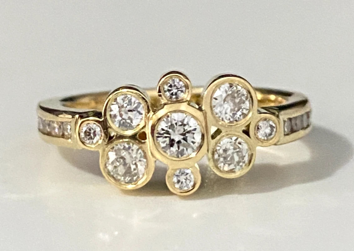 18K Yellow Gold & 0.90CT Diamond Bubble Ring Size N 1/2 - 7