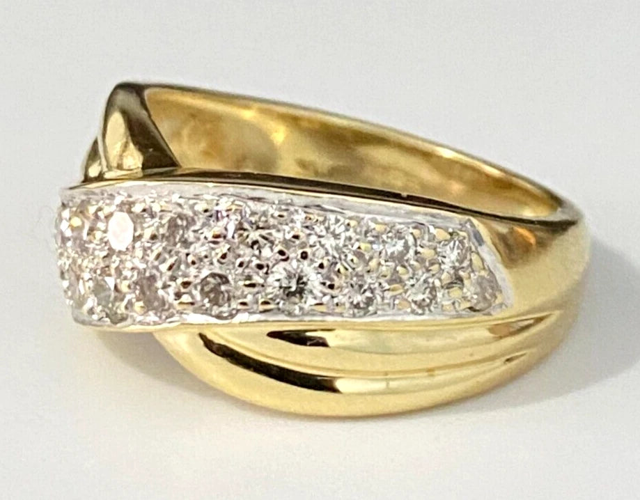 Heavy 18K Yellow Gold & 1.0CT Diamond Crossover Ring Size Q - 8