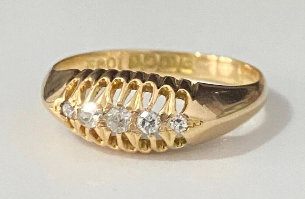 Antique 18K Yellow Gold & Old Cut Diamond Ring C1918 Size O - 7