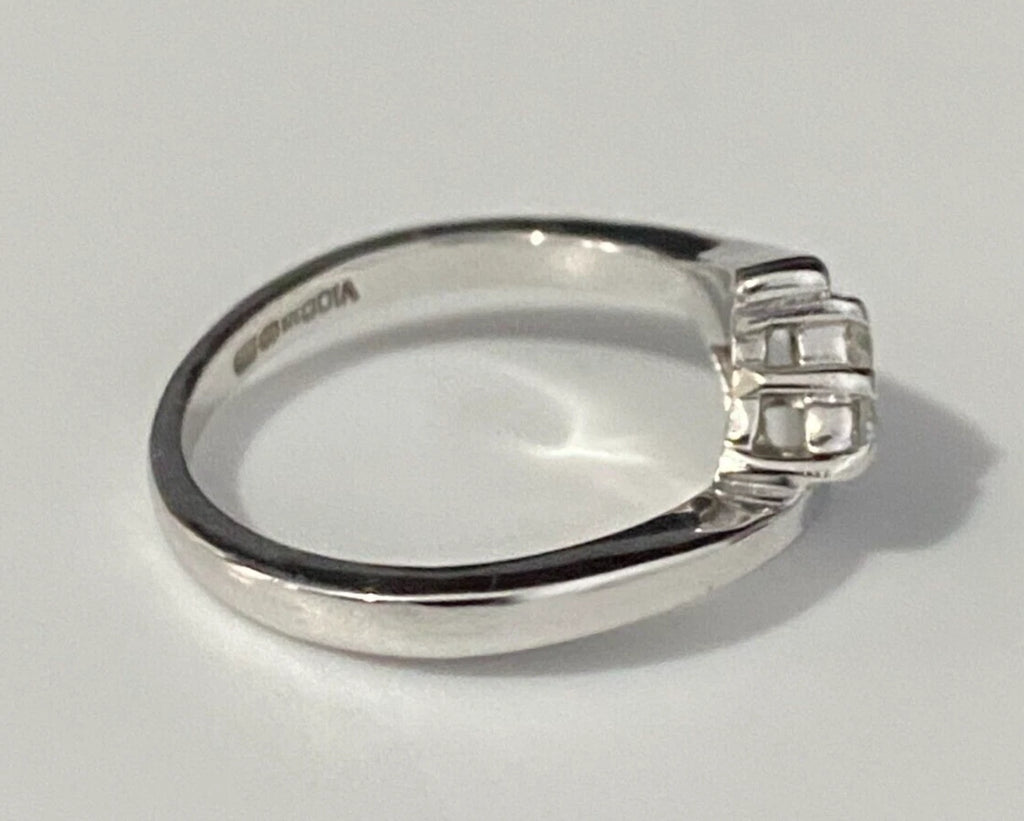 9K White Gold & 0.20CT Brilliant Diamond Bypass Ring Size I - 4 1/4