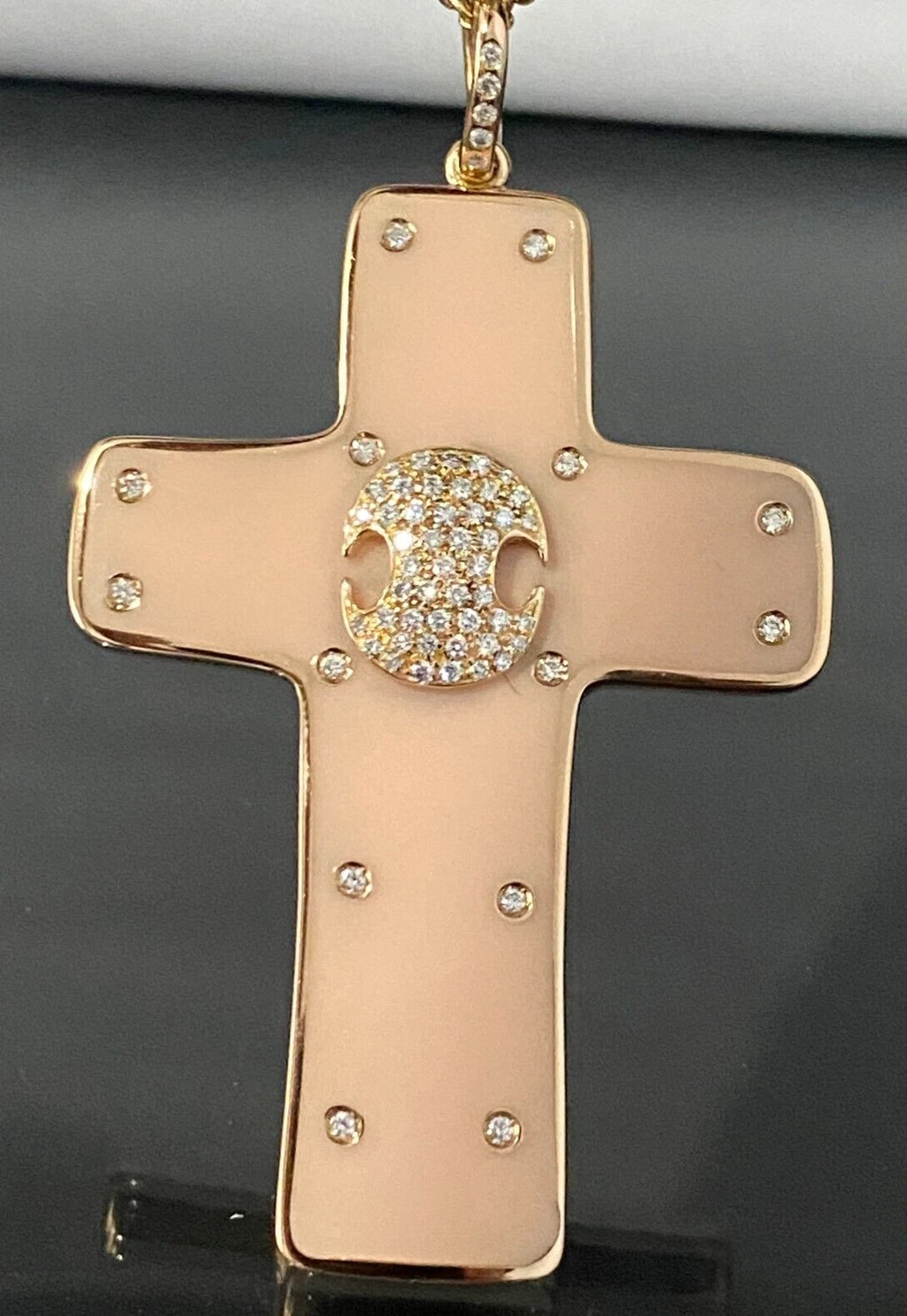 Large 18K Rose Gold & 0.60CT Diamond Cross Pendant by Gavello