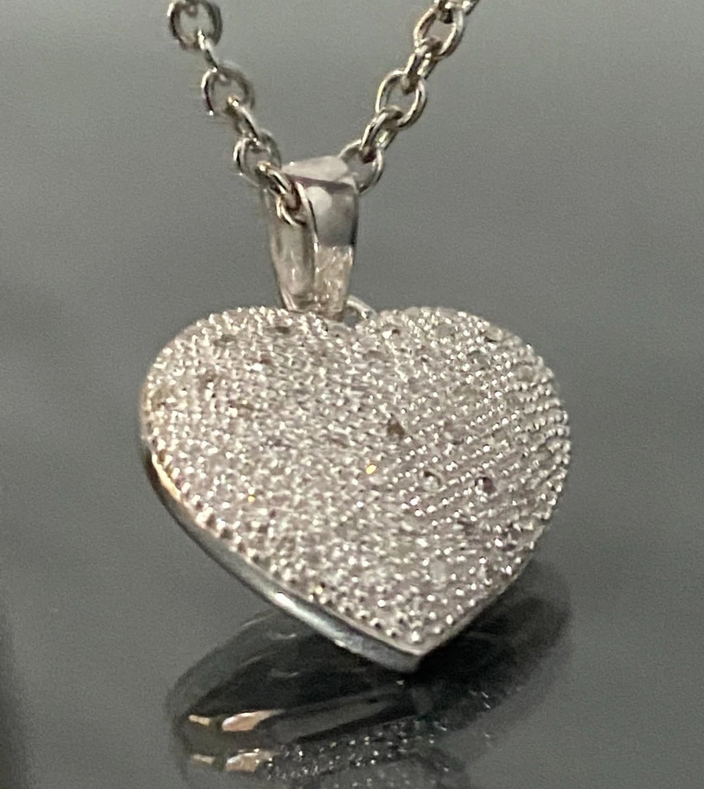 9K White Gold & 0.15CT Diamond Set Heart Pendant