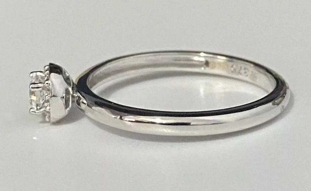 9K White Gold & Zirconia Halo Engagement Ring Size M 1/2 - 6 1/4