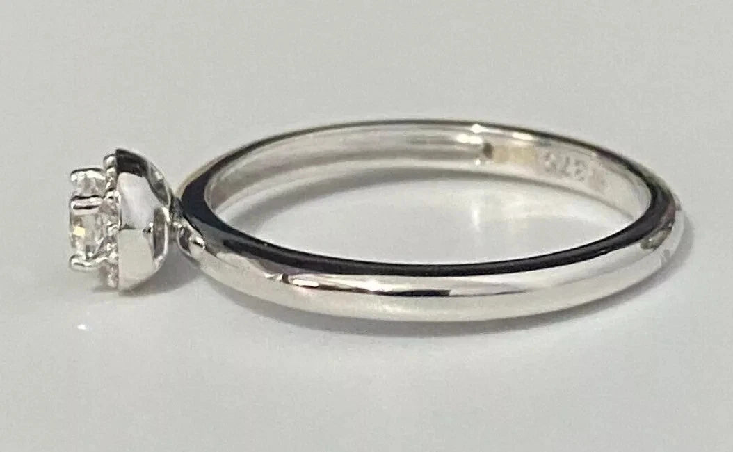 9K White Gold & Zirconia Halo Engagement Ring Size M 1/2 - 6 1/4