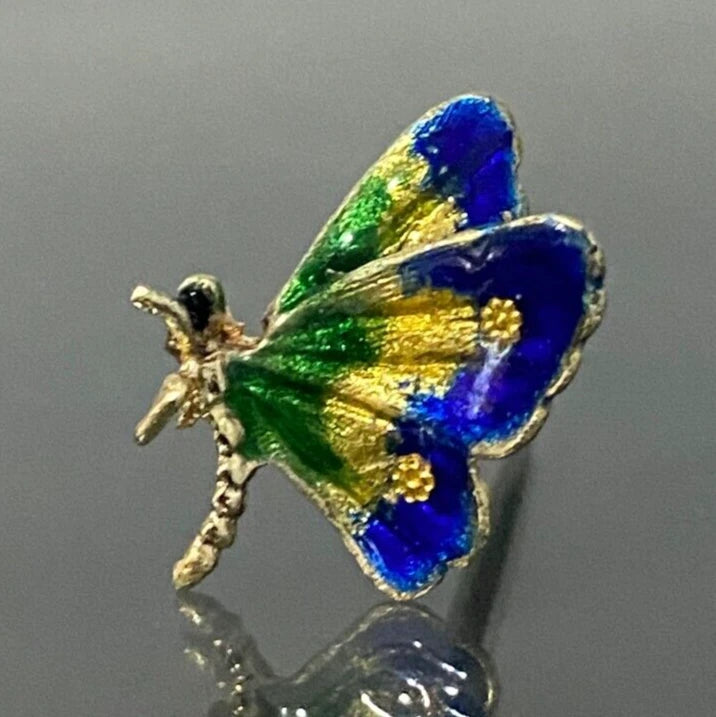 9K Yellow Gold & Enamel Butterfly Tie Pin