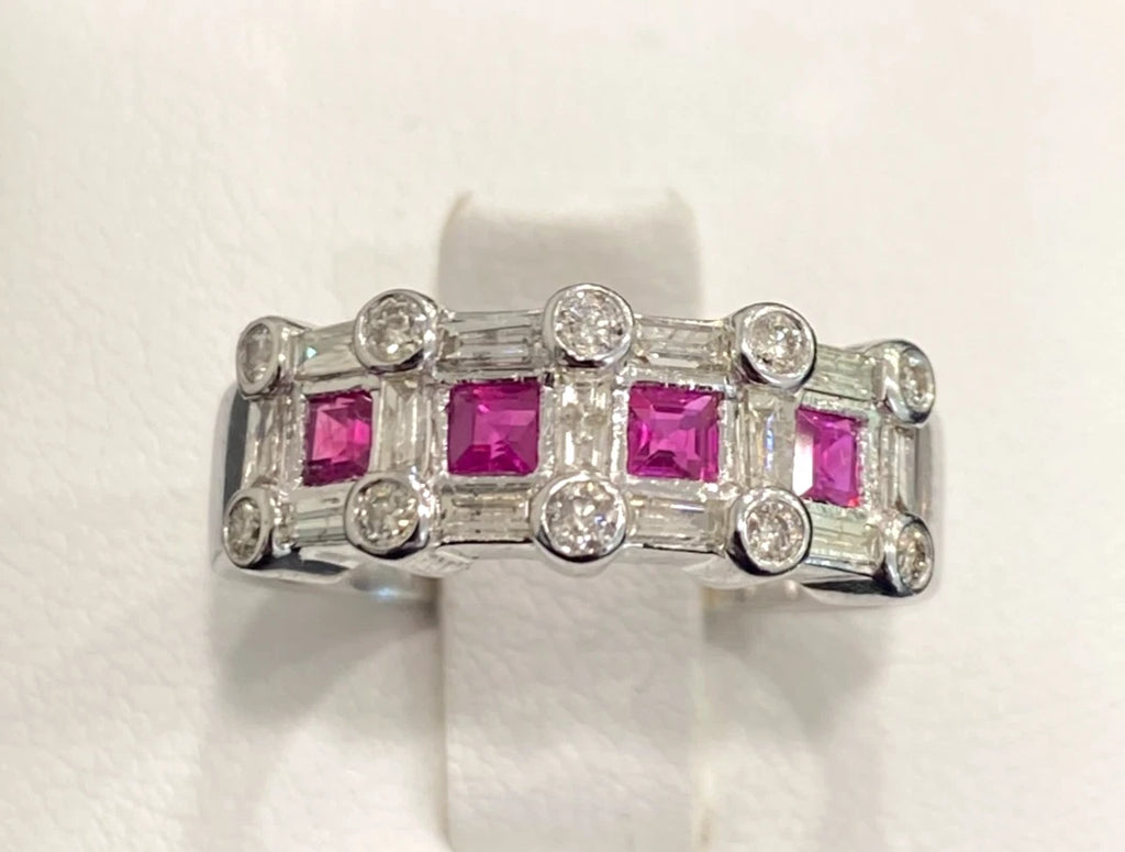 14K White Gold W/ Ruby & 0.60CT Diamond Ring Size N - 6 3/4