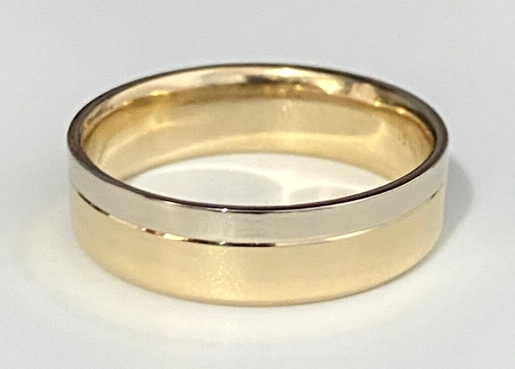 14K Two Color Gold Wedding Band Ring Size S - 9 1/8