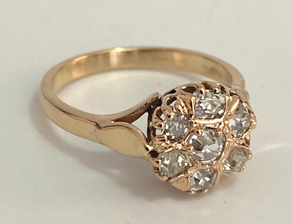 Antique 18K Yellow Gold & 0.70CT Old Mine Diamond Cluster Ring Size M (US 6.25)