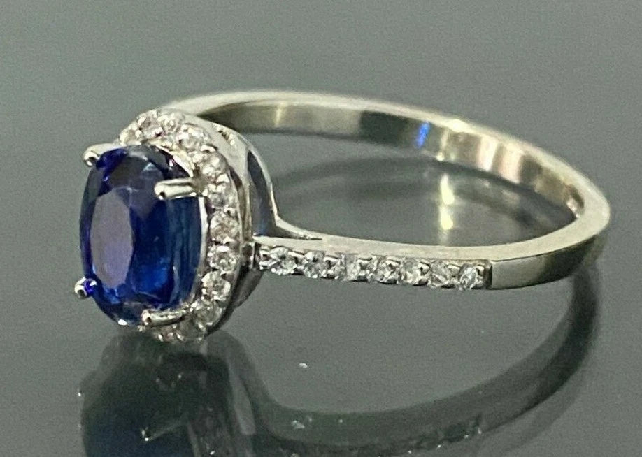 9K White Gold W/ Kyanite & White Zircon Engagement Ring Size N - 6 1/2