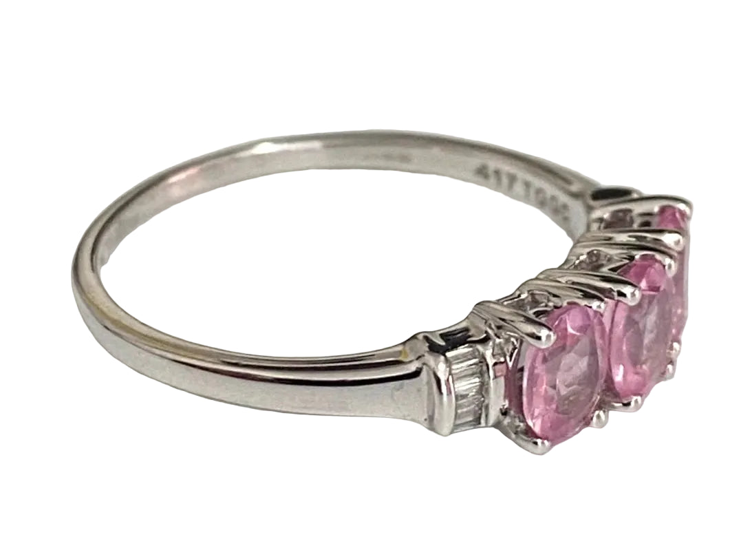 10K White Gold W/ Spinel & Diamond Three Stone Ring - Size Q (US 8.25)