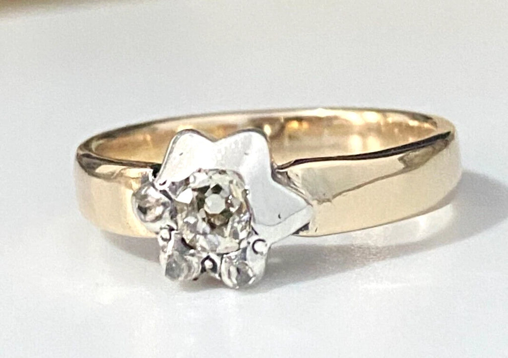Victorian 14K Yellow Gold & Old Cut Diamond Ring Size N - 6 1/2