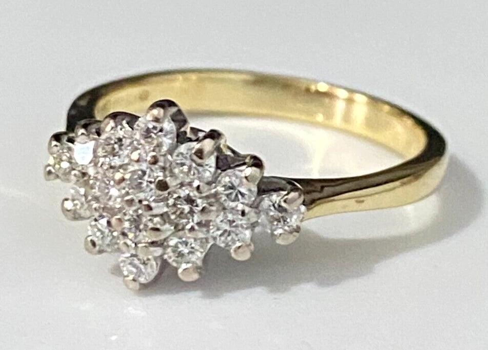 18K Yellow Gold & 0.40CT Diamond Cluster Ring Size L - 5 1/2