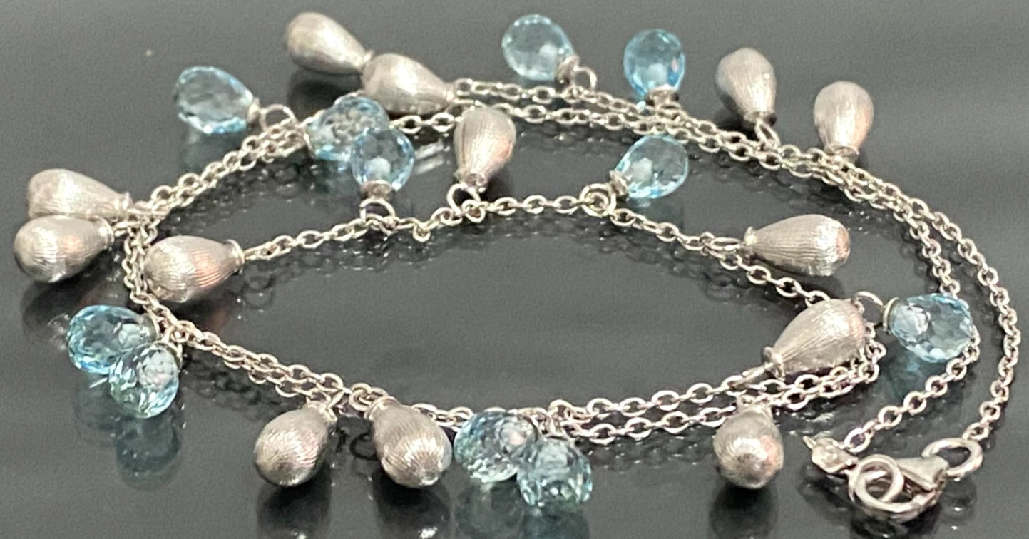 14K White Gold & Topaz Y-Drop Necklace 40.0cm Long